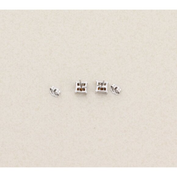 10k White Gold Fancy Red Diamond Earrings Stud Post .25 total carat 3/16" - Picture 7 of 8